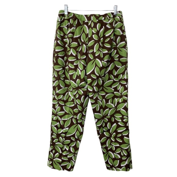Talbots Leaves Pattern Stretch Crop Pants Size 10 Brown Green White - Picture 2 of 6